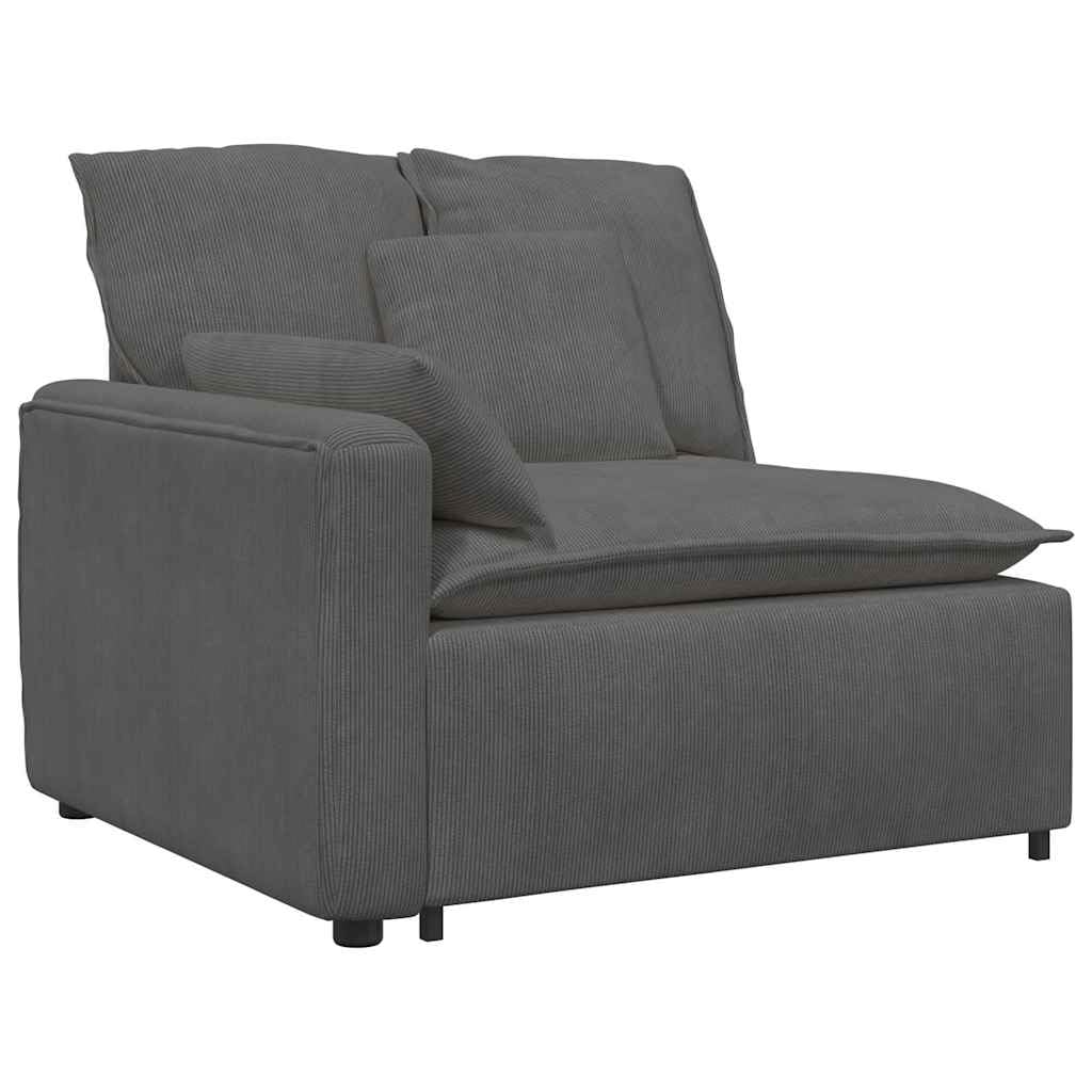 Modułowa sofa z podnóżkiem i poduszką z materiału sztruksowego ciemnoszara, sofa do uprawy jako sofa modułowa, sofa narożna i zestaw wypoczynkowy, 312 x 205 x 64 cm, do salonu i pokoju