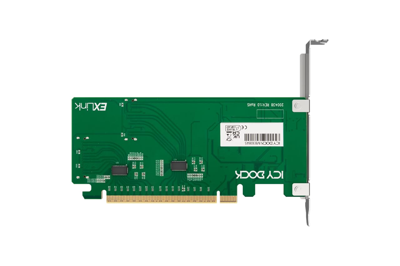 ICY DOCK PCIe 5.0 x16 NVMe Adapterkarte mit 2 x MCIO 8i (SFF-TA-1016) Anschlüssen & Redriver (PCIe Bifurcation erforderlich) - EXLink MB308A5