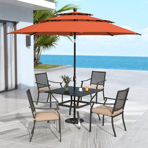 MFSTUDIO Outdoor Dining Set for 4, Patio Furniture Set with Umbrella, 6 Piece Patio Dining Set for...