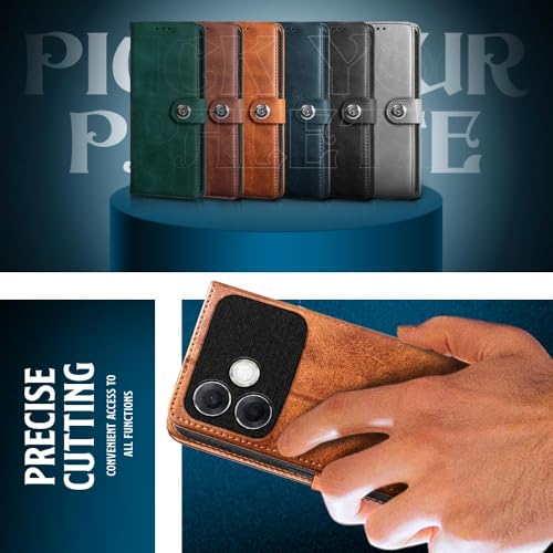 Image of WOW IMAGINE Shock Proof Flip Cover Back Case for Oppo F33 Pro 5G (Magnetic Button Flip Case | Wallet Pockets & Stand | Leather Finish | Alder Brown)