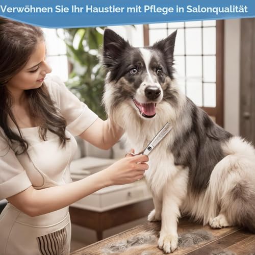 Gimars 4CR Hundeschere Set Profi 6-In-1 Hundeschere Fellschere mit Rundspitze, Schwerdichtete Titan-beschichtete Fellschere Für Hunde für Katzen Und Andere Tiere