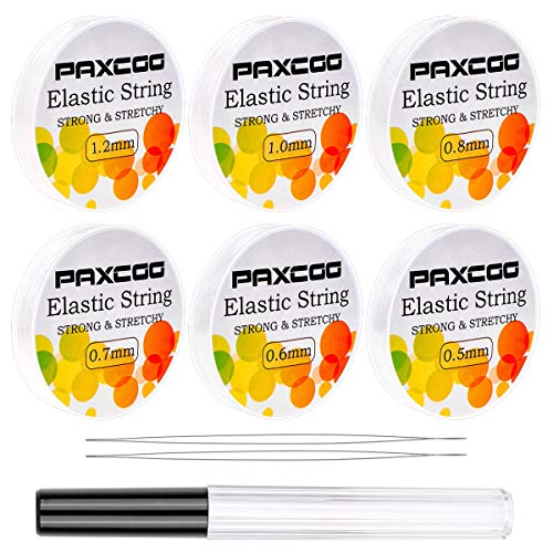 Elastic Cord for Jewelry Making, Paxcoo 6 Rolls Stretchy String for Bracelets, Clear Elastic String Bracelet Beading String with 2 Pcs Beading Needles for Bracelets and Jewelry Making (Assort Sizes)