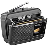 Mobiler Kassettenspieler mit Bluetooth-Transmitter, Sprachrekorder, und FM-Radio • Mikrofon-Buchse für den Anschluss externer Mikrofone • Integrierter Lautsprecher mit 0,5 Watt RMS Ausgangsleistung, Musik-Spitzenleistung: 1 Watt • Ideal für unterwegs: praktischer Gürtelclip • 4,8 x 12,4 x 9,3 cm, Gewicht: 130 g
