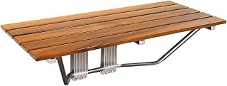 36" ADA Compliant Teak Wood Folding Shower Bench Seat - 400lb Wall Mount, Space-Saving Foldable Stool for Seniors