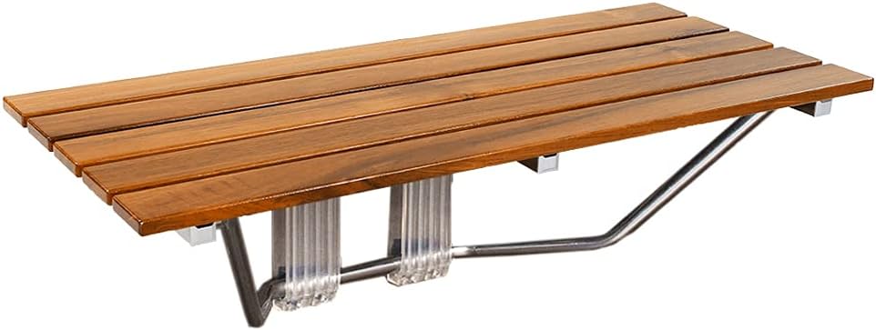 36" ADA Compliant Foldable Teak Wood Shower Seat Bench, 400lb Capacity, Clear Coated for Extra Protection, Folding Wall Mount Modern Chrome, Medical Fold Up Bathroom Stool Chair