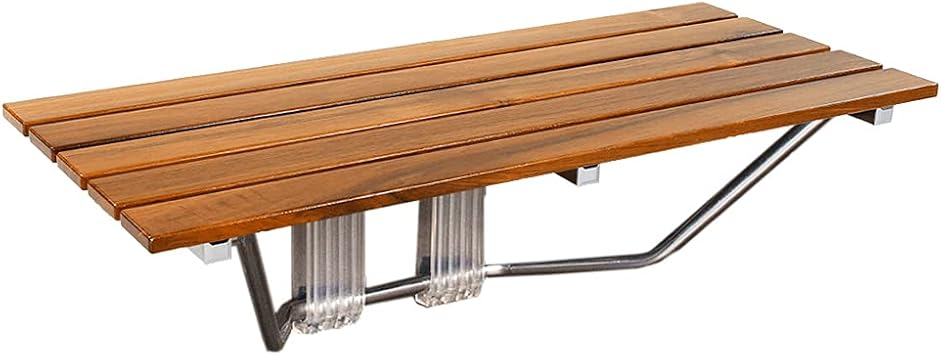 36" Foldable Teak Wood Shower Seat Bench, 400 lb Capacity, Seating Size 35.5" W x 15.75" D, Clear-Coated for Extra Protection, Wall Mount Folding Bathroom Stool Chair, Modern Chrome