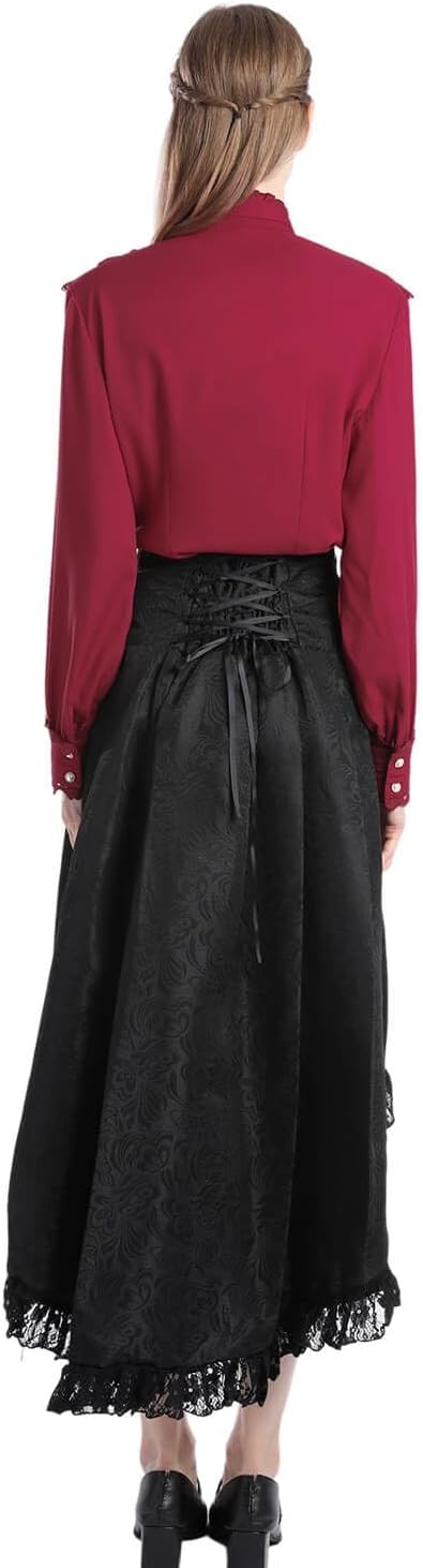 Nuoqi Victorian Blouse Womens Gothic Shirt Vintage Long Sleeve Lotus Ruffle Tops - Image 3