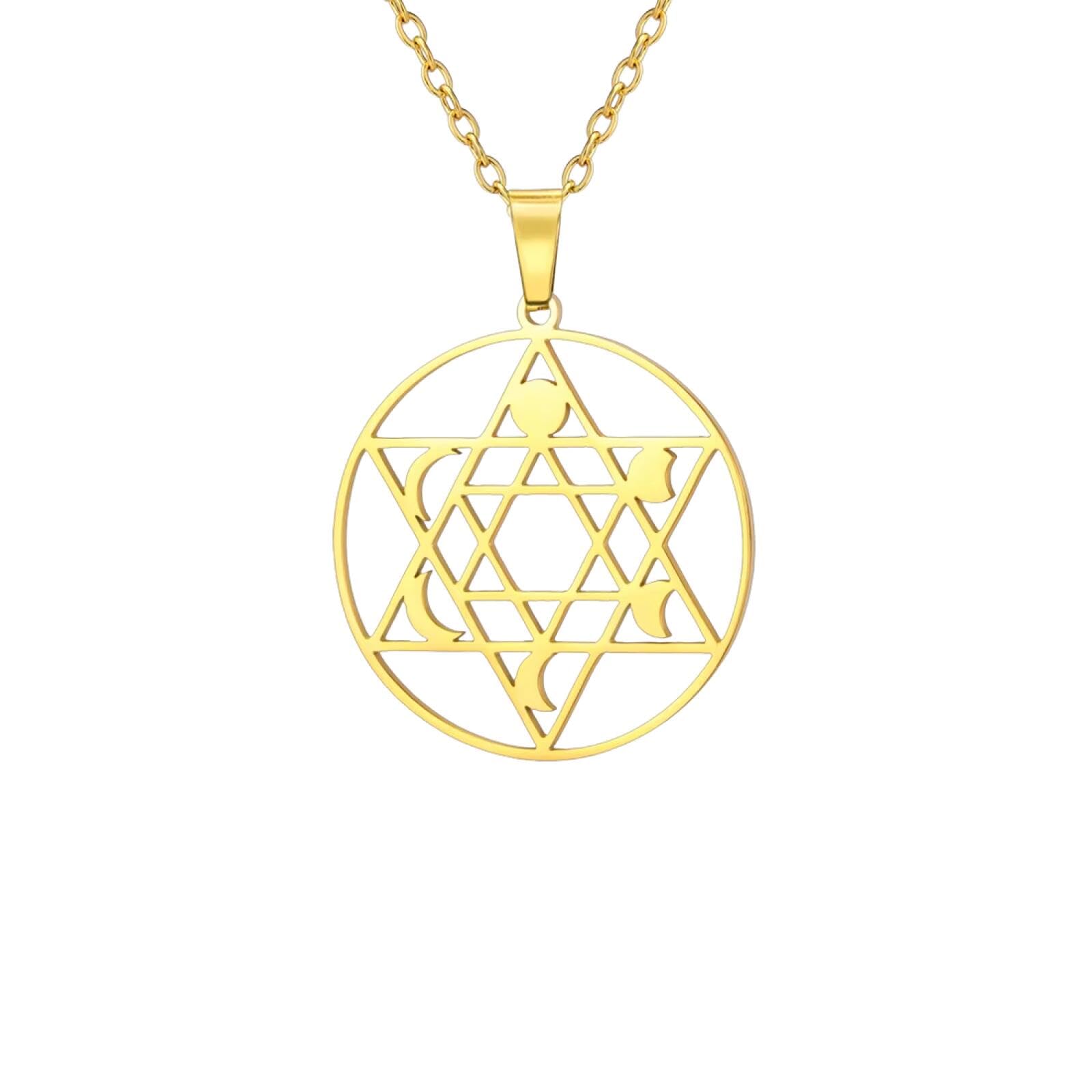 Collier judaïsme étoile de David pendentif hexagonal lune mixte - 4