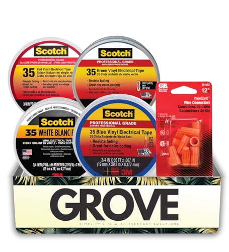 Scotch - Paquete de cinta eléctrica de vinilo blanco, verde, rojo y azul de 3/4 pulgadas de ancho x 66 pies de largo, con conectores de alambre, cinta eléctrica de colores para aislar y etiquetar