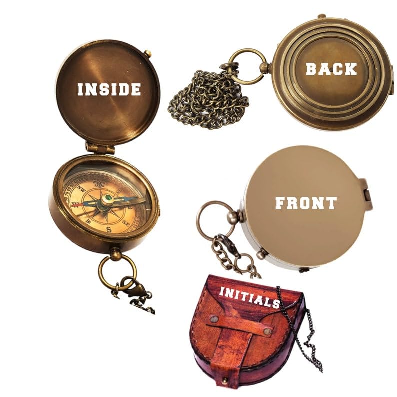 Brújula SRK international de latón y cuero, 2.5 pulgadas personalizada con cadena miniatura 5