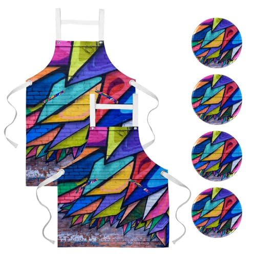 Tablier de cuisine lot de 2 style peinture de rue pour la pâtisserie et le bistrot
