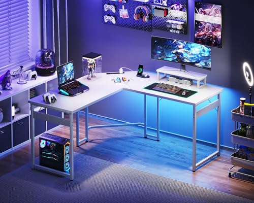 AODK l字デスク パソコンデスク L字型 ゲーミングデスク デスク 机 幅128*128 コンセント付き pcデスク モニター台付き オフィスデスク 組立簡単 勉強机 在宅勤務 学習机 カーボンホワイト