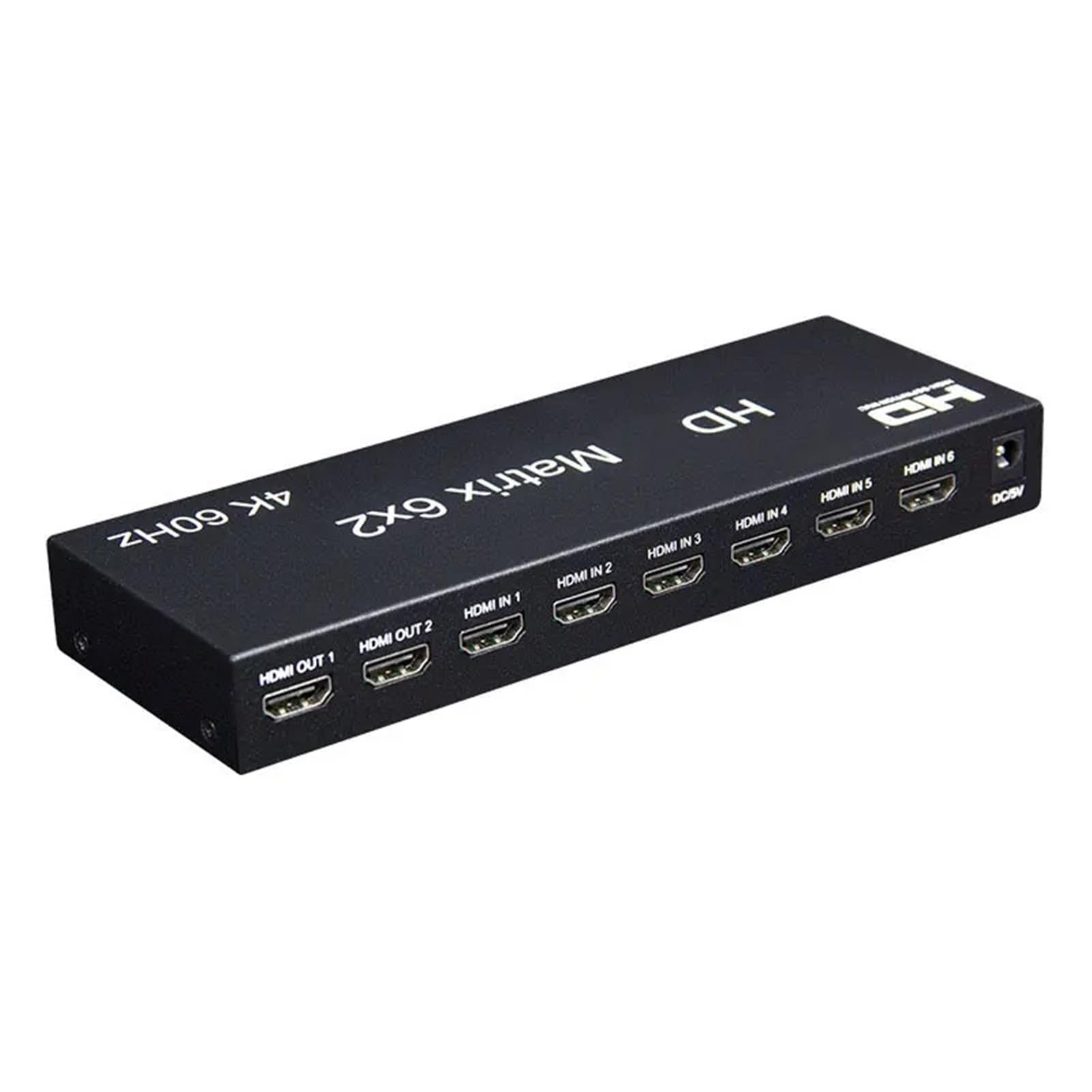 Switch Matrix HD 4K 6x2 60Hz Splitter 6 in 2 out con estrattore Ottico R/L Video for convertitore Compatibile HDMI con Ampia compatibilità, Facile da configurare