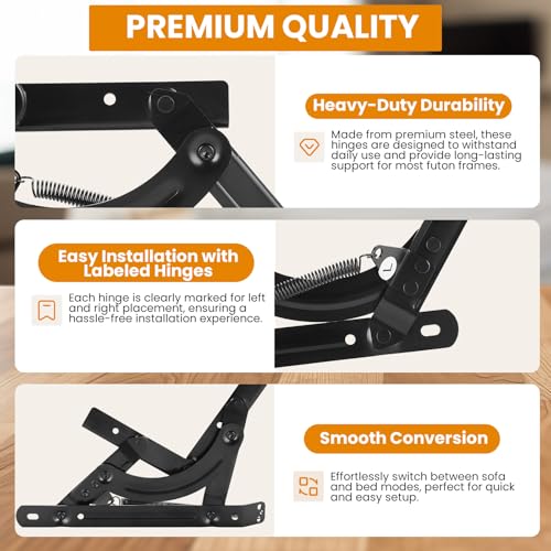 AMGSH Futon Hinges, Adjustable Spring Mechanism Replacement Spring Hinge for Most Foldable Sofas, Hevy Duty Steel Sofa Bed Futon Hinge Hardware, Easy Couch to Bed Conversion by AMGSH - Image 6