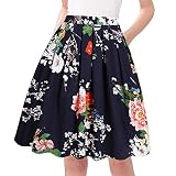 Taydey A-Line Pleated Vintage Skirts for Women (L, Navy Flower)