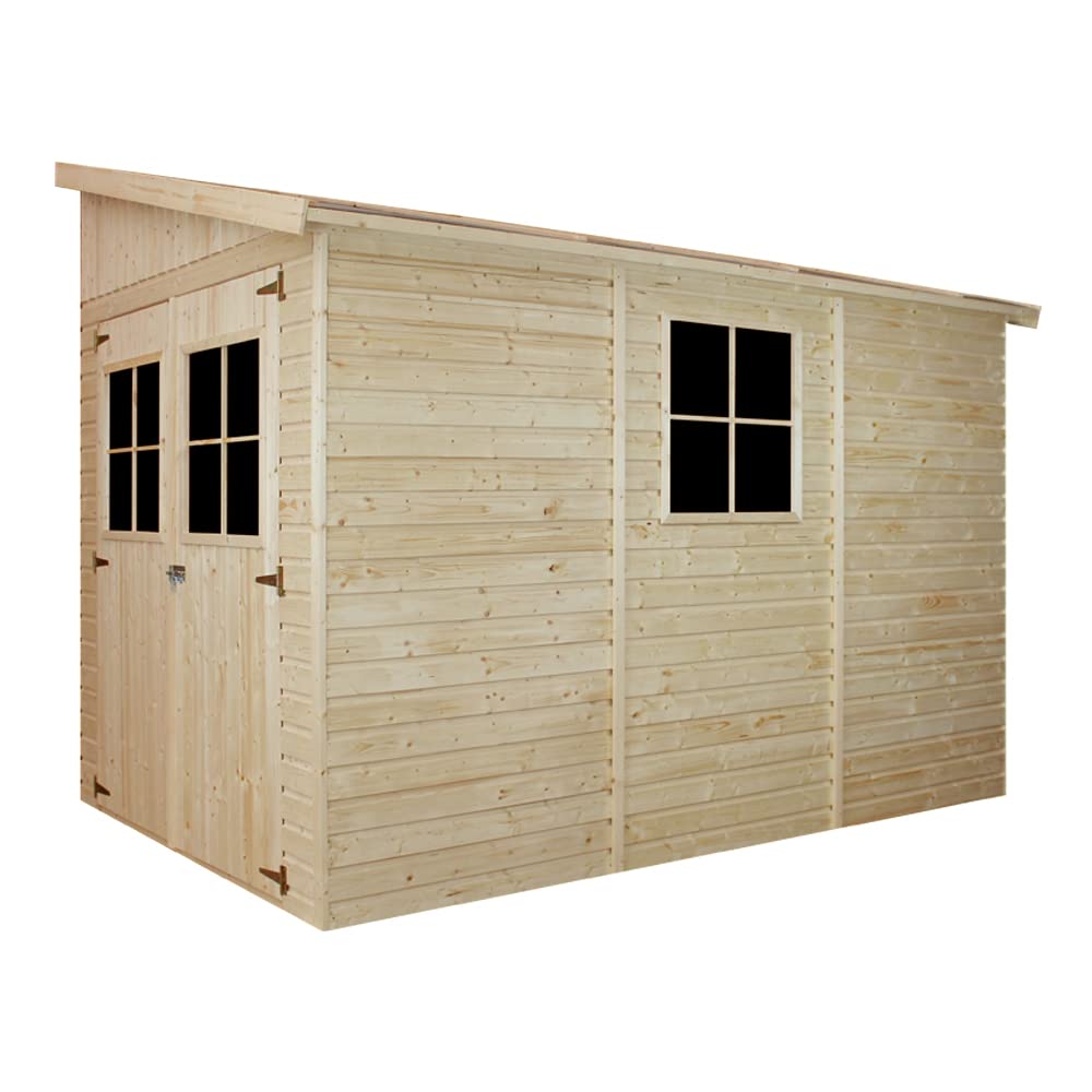 TIMBELA Drewniana szopa ogrodowa - H244x207x298 cm / 6,02 m2 Szopa z naturalnego drewna - Warsztat ogrodowy - Szopa na narzędzia rowerowe M339A+M339G