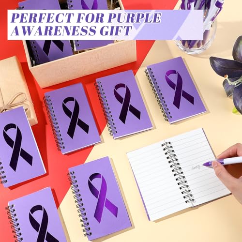 Blocs-notes rétractables et stylos ruban violet pour l'association | Lot de 24