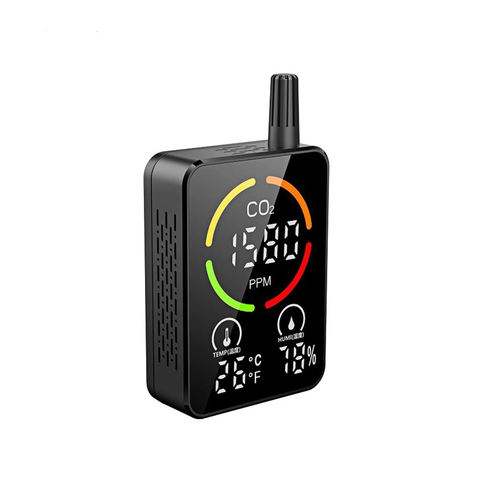 Detector de CO2 Monitor calidad del aire Medidor Temperatura Humedad Sensor NDIR dióxido carbono Probador concentración con alarma Para uso de bricolaje(Black)