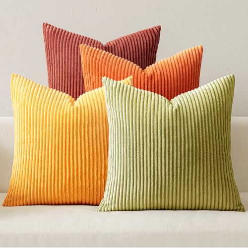 Image of MIULEE Decorative Throw Pillow Covers 20x20 Inch Set of 4, Vibrant Cushion Covers Vintage Retro Home Fall Decor Mix and Match Color Clash Design for Sofa Couch Bed Living Room Yellow Orange Rust
