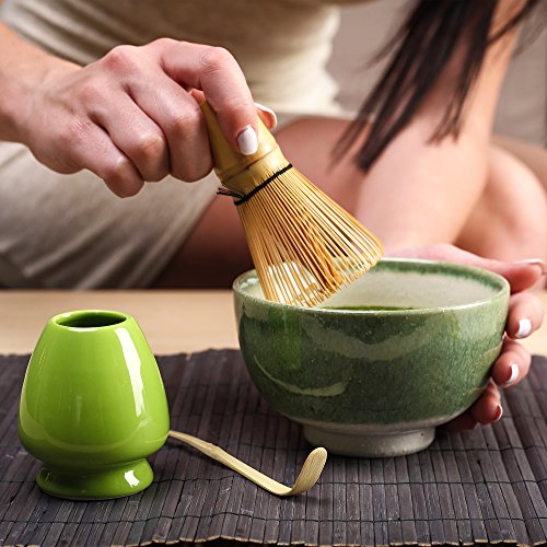 Tealyra - Matcha - Start Up Kit - 4 items - Matcha Green Tea Gift Set - Japanese Made Green Bowl - Bamboo Whisk and Scoop - Whisk Holder - Gift Box