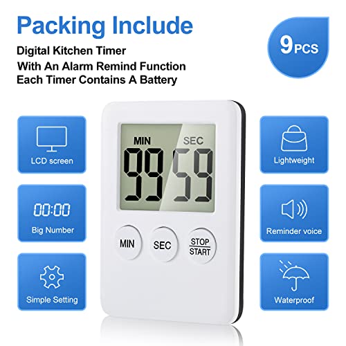 9 Pieces Digital Kitchen Timer With An Alarm Remind Function Magnetic Count Up And Countdown With Large Lcd Display For Cooking, Fitness, Studying, Simple Operation Suitable For Kids And The Elderly #TOP1