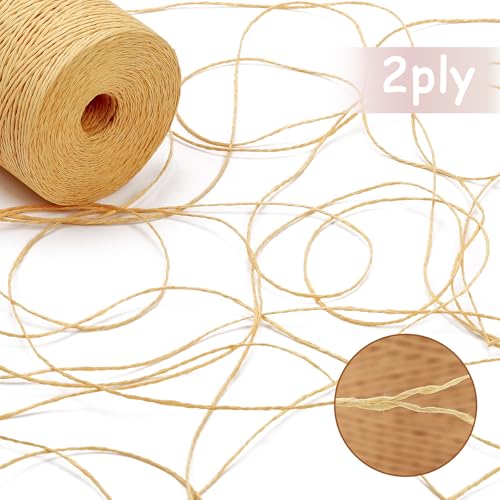 Image of Raffia Yarn for Crochet Bags Raffia Ribbon for Gift Wrapping 2mm X 328 Yards Raffia String Paper Ribbon Yarn for Sun Hat Beach Bag Crochet Crafting DIY Crafts