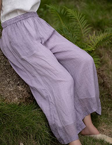 NFYM Women's Wide Leg Pants Layer Cropped Loose Elastic Waist Spring and Summer Cotton Linen Trousers3