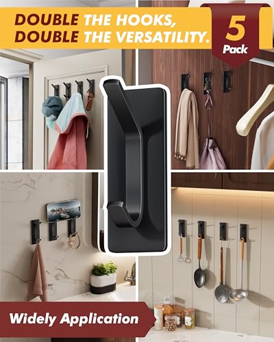 Auxmir Double Adhesive Hooks, 5 Pack Stainless Steel Hooks 15 lb Max, Black - image 5
