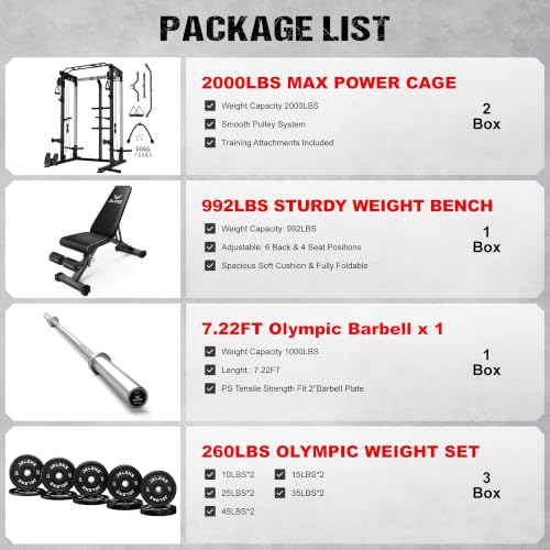 Image of JELENS C21 Power Cage, 2000LBS Multi-Function Power Rack with Independent Dual Pulley System, All-in-One Squat Rack for Cable Crossover, Home Gym Workout Machine