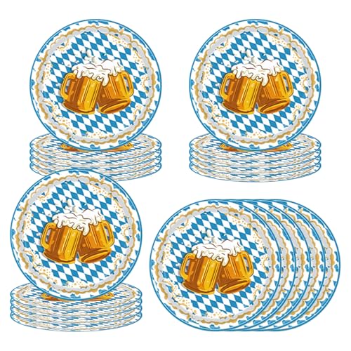 20 Stück Oktoberfest Pappteller Blau Weiß Set,Rund Oktoberfest...