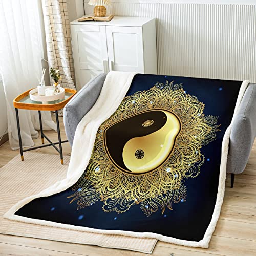 Yin And Yang Blanket Bohemian Hippie Mandala Throw Blanket For Chair Exotic Style Augury Fleece Blanket 40X50 Size Black And Gold Sherpa Blanket Boho Paisley Fluffy Blanket For Teens Adults Home Decor #TOP27