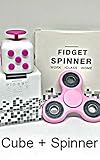 Pink Fidget Hand Spinner + Fidget Cube Combo Pack Bulk 2 PC Multiple Tri-Spinner Non 3D EDC Stress Desk Classroom Fidgeting Brain Focus Desk Finger Toy Quiet Reliever Autism Kids Adults Ceramic Relax
