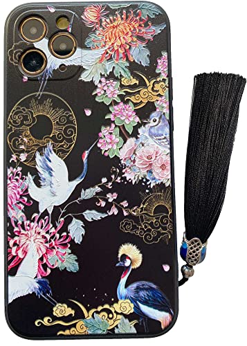 KOLO iPhone 11 Pro Max ケース iPhoneケース iPhone11promaxケース 菊 中国風のスマホケース スマホカバー (黒 iPhone 11 Pro Max
