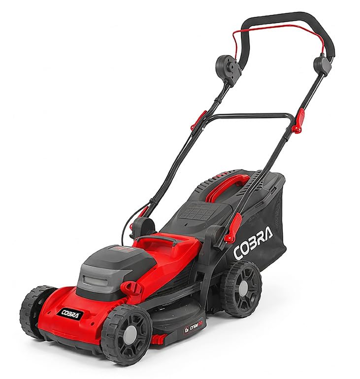 Cobra GTRM340 Electric Lawnmower with Rear Roller, 34cm Cutting Width, 1400W, 6 Cutting Heights, 30L Grass Bag