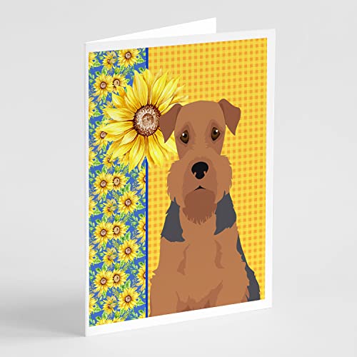 Caroline's Treasures WDK5314GCA7P Summer Sunflowers Grizzle and Tan Airedale Terrier Greeting Cards and Envelopes Pack of 8 Blank Cards with Envelopes Whimsical A7 Size 5x7 Blank Note Cards