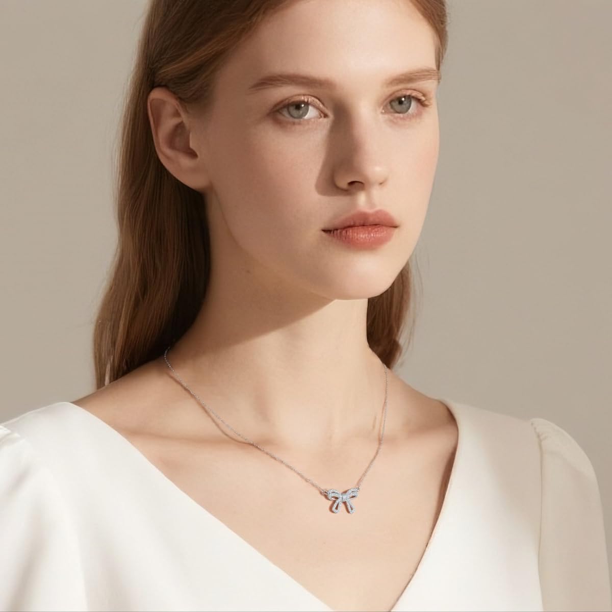 SLUYNZ Solid 925 Sterling Silver CZ Bow Choker Necklace for Women Teens Bowknot Pendant Necklace - Image 3