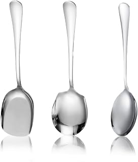 3pcs Serving Spoons Stainless Steel Buffet Table Spoon Salad Serving Spoon Large Stainless Steel Spoon Serving Spoon Set Cooking Serving Set for Kitchen, Dining Room, Banquet (Silver)