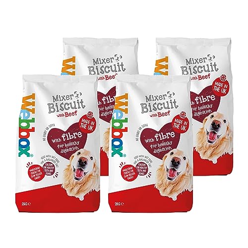 Webbox Mixer Biscuit Dry Dog Food (Adult) Beef - Wholegrain Cereals and Fibre for Healthy Digestion Feed with Wet Food Made in the UK (4 x 2kg Bags)