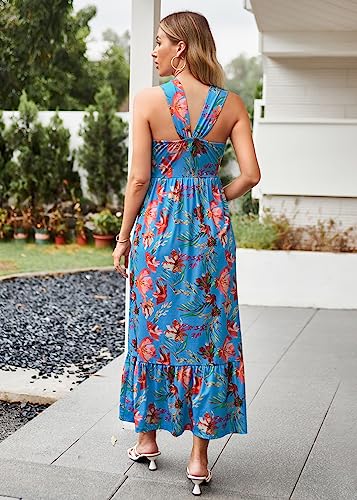 Image of GRACE KARIN Womens Summer Floral Dresses 2026 Boho Maxi Dress Flowy Halter Sundress Casual Vacation Beach Clothes with Pocket