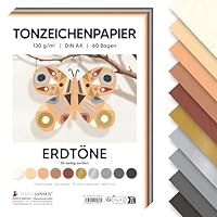 MarpaJansen Tonzeichenpapier Erdtöne DIN A4 zum Basteln & Gestalten | 60 Bogen in 10 Farben, 130 g/qm² stabiles Papier | ideal für Karten & DIY Projekte