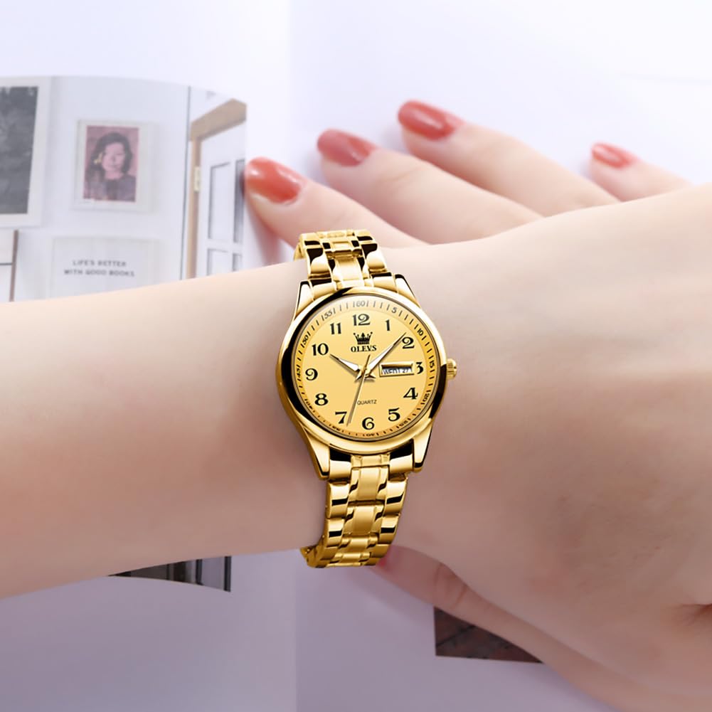 OLEVS Montre Bracelet Analogique Facile à Lire pour Femme avec Petit Cadran Or Argent Bracelet en Acier Inoxydable Étanche Jour Date Montre