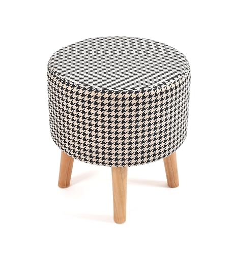 Image of NACIA Printed Ottoman Stool Set of 2 | Soft Cushioned Velvet Pouf Footrest with Wooden Legs | Decorative Seating Stool for Bedroom Living Room Home & Office (16x16x17 Inch, Black Monster)