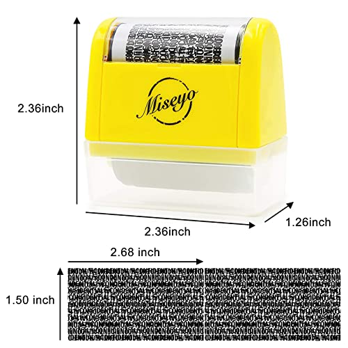 Miseyo Wide Identity Theft Protection Roller Stamp Set-Yellow (3 Refill Ink Included) with Refill Ink - 3 Pack - Black Ink and Confidential Roller Stamp 1.5 Inch Perfect for Privacy Protection-Yellow
