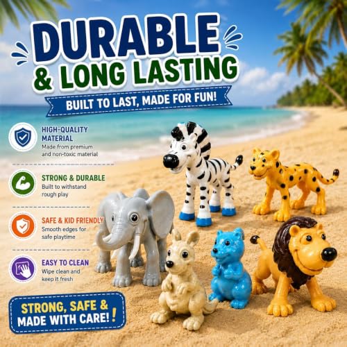 Image of TEC TAVAKKAL Set of 6 Big Size Full Action Toy Figure Jungle Cartoon Wild Animal Toys Figure Playing Set for Kids Current Animals Lion Giraffe Elephant Tiger Toys for Children (6 Cute Animal)