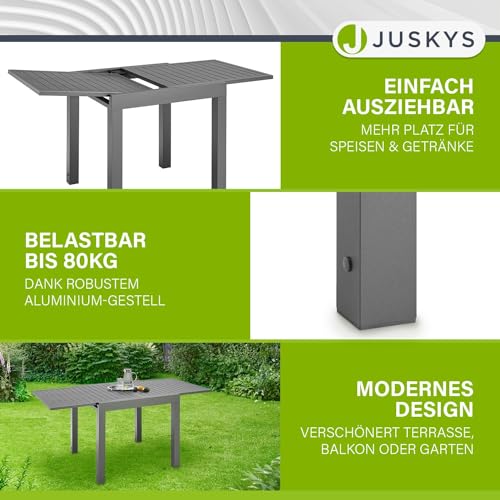 Juskys Laki - Mesa de jardín extensible (70 x 70 cm, mesa de comedor de aluminio, mesa grande, mesa de aluminio, muebles de jardín, color antracita - imagen 6