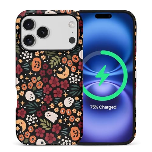 Goodsprout for iPhone 17 Pro/iPhone 18 Pro Cases,Campatible with Magsafe,2-Layer Hard Shell + Silicone Cover - Shockproof Protection, High-end and Fashionable Halloween Floral Print