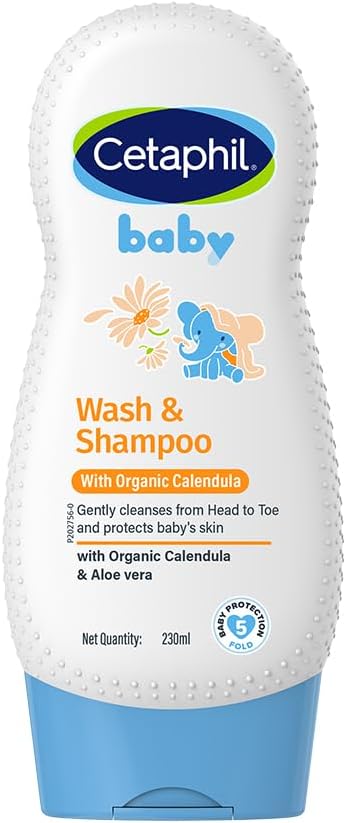 Cetaphil Baby Wash & Shampoo with Organic Calendula 230 ml | Gentle Daily Cleanser for Newborns & Babies | Hypoallergenic, Dermatologist Tested, Paraben-Free