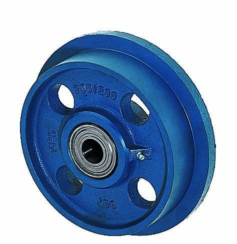 Spurkranzräder aus Grauguss, Rollen ø 75mm SPK/75 beidseitig kugelgelagert, blau lackiert, Flange wheels