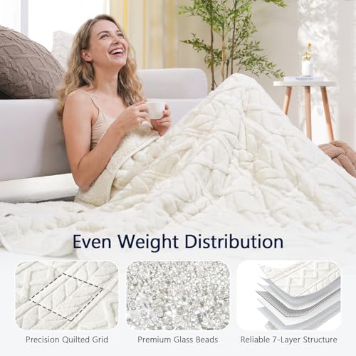 Image of Mr. Sandman Weighted Blanket Queen Size 15 lb, Soft Jacquard Sherpa Weighted Blanket for Adults, Warm Fluffy Heavy Throw Blanket for Relaxing Sleep and Calming Comfort, 60 x 80 Inch, Ivory White
