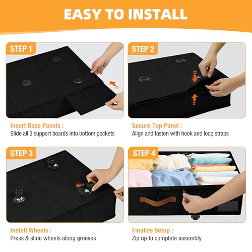 Image of Under Bed Storage with Wheels,Underbed Storage with Sturdy Sidewalls /Bottom, Clear Cover, Label and PU Handle, Rolling Under Bed Drawers for Clothes, Shoes, 6.5 Inch Height,Black, 2 Pack